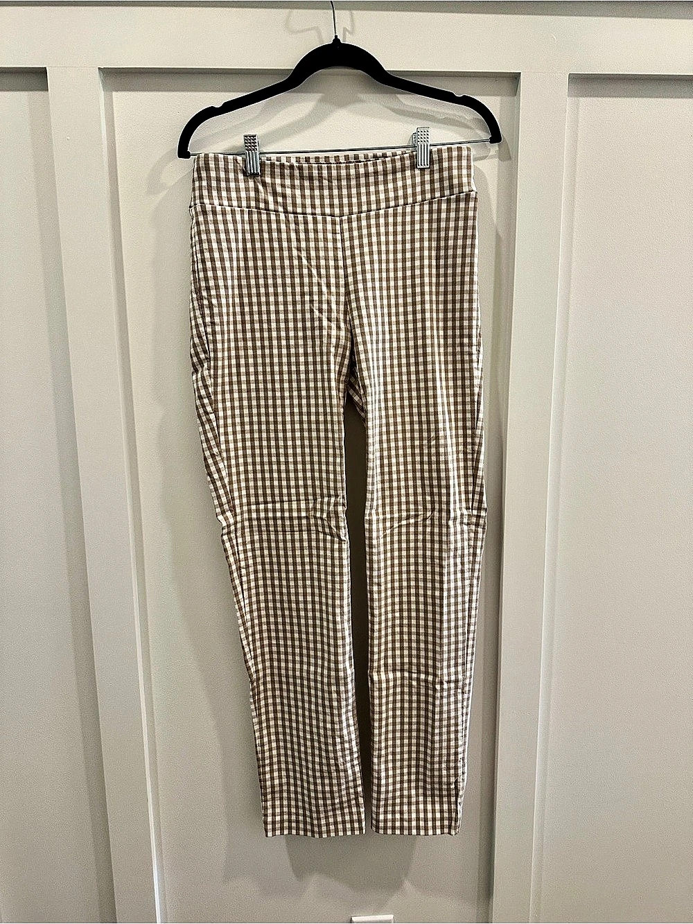 J.McLaughlin Gingham Pull-On Straight Leg Pants Tan Cream Size 6